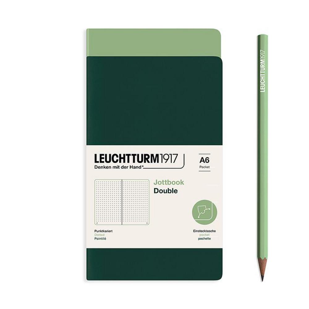 Leuchtturm, Green, Journal, Art & School, A6, Dotted, Jottbook Double, Sage & Forest Green, 724293